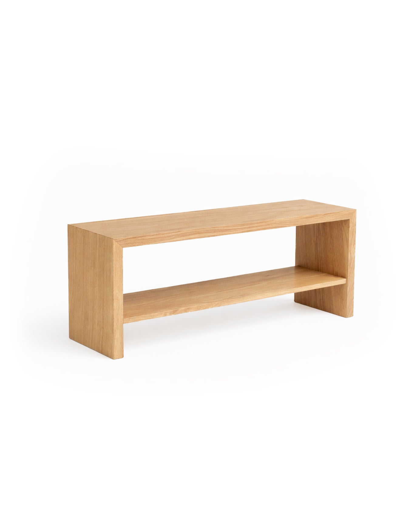 Wooden bench with a shelf on a white background